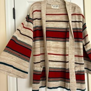 70s Kimlon Acrylic Striped Cardigan Sweater With Bell Sleeves
